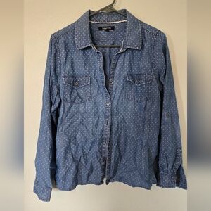Relativity Polka Dot Chambray Shirt Size Large
